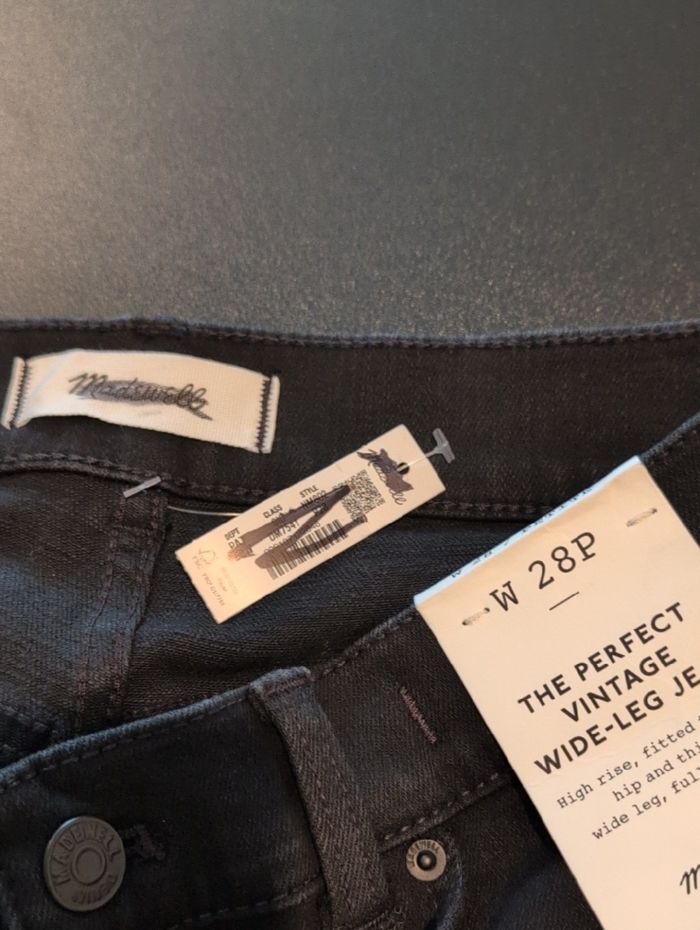 Madewell The Petite Perfect Vintage Wide-Leg Jean NM902 Size 28P NWT Black - Picture 7 of 9
